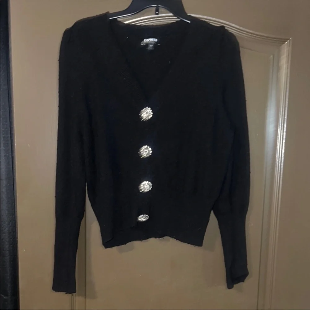 Elegant Black Sweater with Crystal Buttons - Picture 1 of 6